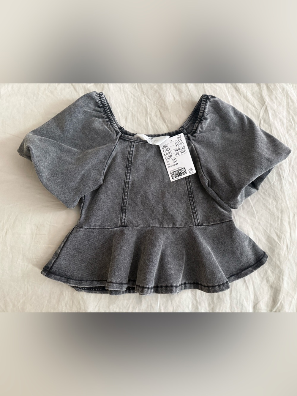 3-4T Girls' Gray Denim Peplum Top - H&M